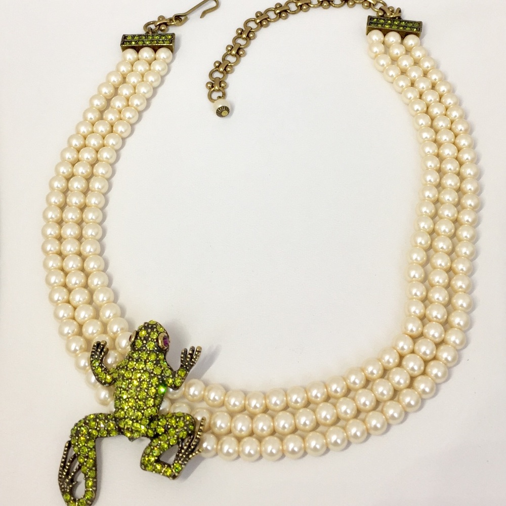 Heidi Daus Faux Pearl and Crystal Frog Neclace